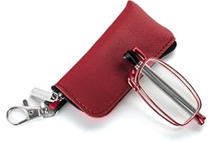 ‎MMOWW MMOWW Faltbare Lesebrille für Damen und Herren mit Teleskopstange mit Reißverschluss Schlüsselanhänger Mini Anti Blaulicht Brille (Rot,+1,5)