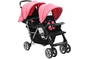 vidaXL Geschwisterwagen Kinderwagen Babywagen Buggy Zwillingswagen Zwillingsbuggy Baby Kleinkinder Rosa Schwarz Stahl Klappbar 6-36 Monate