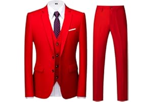 KUDORO Men Suits 3 Piece Slim Fit Single Breasted Two Button Wedding Tuxedo Suit Blazer Waistcoat Trousers