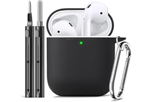 Inesore Kompatybilny z AirpodsCase Cover, miękki silikonowy pokrowiec ochronny do Apple AirPods 2nd/1st Generation Charging Case with Keychain and Cleaner Pen, dla kobiet i mężczyzn, czarny