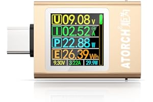 YEREADW USB C Tester Messgerät mit Anzeige, 4.5-50V 0-12A PD Spannungsmesser Power Meter Kapazität Spannungsprüfer Strommessgerät, USB Kabeltester Leistungskapazität Detektor (AT085)