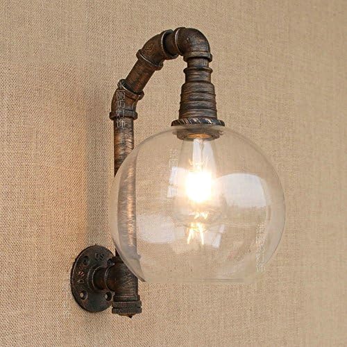 E27 Industrial Retro Style Wrought Iron Water Pipe Wall Lamp Glass Lampshade for Bar Cafe Edison Wall Sconce Indoor Decor Wall Light Fixture ( Size : 25cm )
