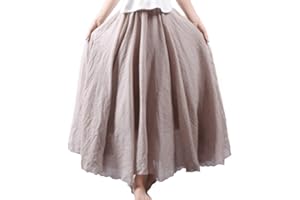 Elonglin Femme Bohème Jupe en Lin et Coton Plissée Longue avec Jupon Tour de Taille Elastique Couleur Diverse