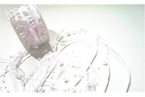 CaPiSo 10m Schleifenband 3-teilig mit Organza und 4mm Perlen Dekoband Trendyband Perlenband Perlen am Band (Weiß)