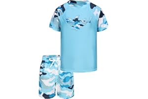 Aisyee UV Badeshirt Jungen Zweiteilig Kurzarm Schwimmshirt Kinder Boardshorts Jungen Badeset Kinder Schnelltrocknende Badeanzug Set 98 164/3-16 Jahre