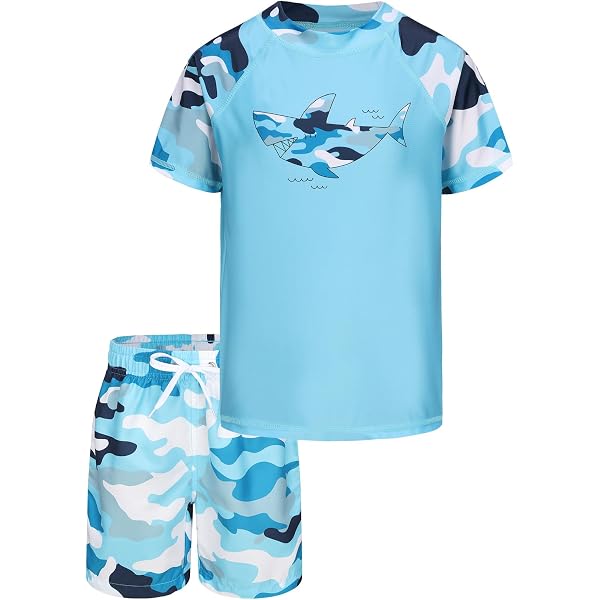 Happy Cherry Maillot De Bain 2 Pièces Garçon 3-8 Ans - Anti UV UPF 50+ Dinosaures Et Requins