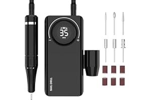 Layhou - Torno profesional para uñas, 35 000 rpm, portátil, recargable, con pantalla LED y 6 puntas, para manicura, pedicura, potente, silenciosa, para salón y hogar