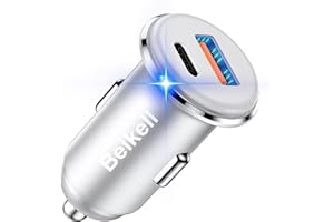Beikell Zigarettenanzünder USB C Adapter, 48W PD&QC 3.0 Schnellladung Auto Ladegerät USB C, Mini Metall Dual Port Kfz Ladegerät Kompatibel mit iPhone 14/13/12/11, Galaxy, iPad-Silber
