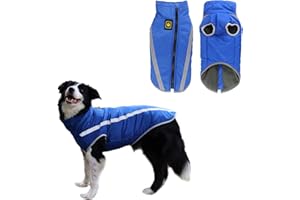 JODSEN Chaqueta de Invierno para Perros, Chaqueta Cálida para Perros Medianos y Grandes, Ropa Impermeable de Lana Reflectante para Cachorros, para Labradores, Bulldogs y Samoyedos (5XL/60cm, Azul)
