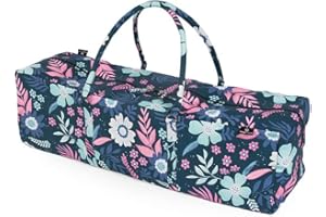 Yoga Studio Borsa da yoga con fiori blu, 71 x 23 x 18 cm, in cotone ricamato con tasche esterne