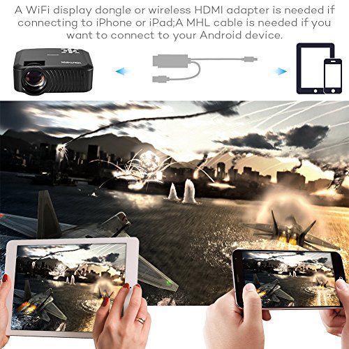 Mini Beamer LED Beamer Upgrade T22 2000 Lumen Heimkino Video Projektor LCD Beamer 800*480 unterstützt 1080P für Filmnacht Video Spiel Xbox TV Laptop iPhone Android Smartphone HDMI / VGA / USB / SD / AV Anschluss mit HDMI AV Kabel (Schwarz) - 6