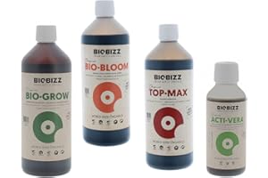 Pack d'engrais Biobizz: Bio Grow + Bio Bloom + Top Max en bouteilles de 1 litre et Acti-vera en 250ml