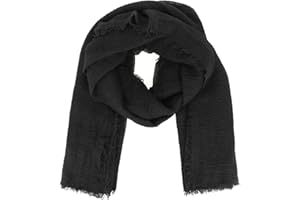 moonbow Foulard Femme Uni 20% Coton 80% Viscose effet Froissé et finition Frangée - Etole Femme Moderne et Tendance Longue et Rectangulaire 180cm x 90cm - Echarpe Fine Souple Légère et Douce