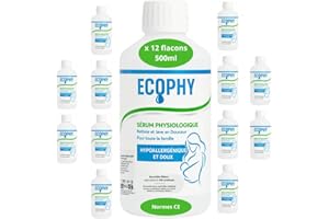 TOBANI Sérum physiologique bouteille stérile 500ml | Lavage nez bébé enfant adulte | x 12 | Nacl 0,9% | Solution saline | Rhume | Flacon | Utilisation maternité sage femme et famille | Normes CE