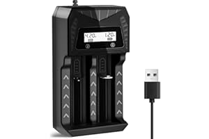 BOANV 2 Slots Chargeur Piles Rechargeable 18650 Charge Rapide pour AA AAA Rechargeable avec Port USB-C (2 Slots Chargeur) pour Li-ION Batterie, pour NH-CD Batterie avec LCD Screen