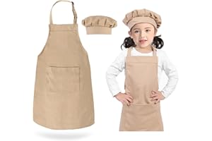 GNEGNI LIFE Kids Apron and Chef Hat Set, Children Adjustable Art Apron Anti-Fouling Bib for Children Chef Painting Cooking Baking Boys and Girls