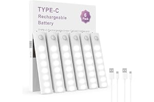 Yifeid 6 Pack Motion Sensor Lights - Indoor, Wireless USB Rechargeable Under Cabinet Kitchen Lights with Magnetic Base for Cupboards, Closets, Bedrooms & Stairs