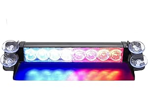 BIQING LED Stroboscopique Blanc et Ambre,Feux Stroboscopiques Intérieurs de Pare-Brise 8LED 4 Modes Stroboscope Clignotant Lampe D'urgence avec la ventouse pour 12V (Bleu Blanc)