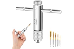 TDUNSYA 6 Pezzi Maschi per Filettare M3/4/5/6/8, Giramaschi a Cricchetto Set, Maschi per Filettare Titanio, Filettare Chiave a Cricchetto per Porta Maschi per Maschio per Filettatura per Rubinetti, Alesatori