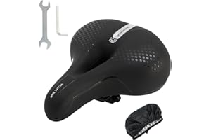 BWBIKE Large Comfortable City Bike Seat Wide Saddle Shock Absorbing Memory Foam Padded Exercise Bicycle Seat Waterproof Leather Cover Universal Soft Replacement Cycling Cushion