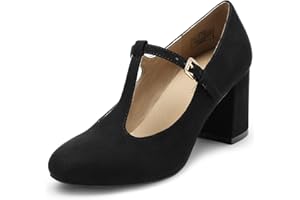 DREAM PAIRS Zapatos de Tacón Ancho Clásicos Mujer de Correa en TZapatos de Salón PU