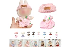 GENERIC Doll Clothes Set for Labubu, Cute Handcrafted Crochet Clothing Outfit with Accessories - Mini Hat Bag Sweater Bottle, Plush Gifts for 17cm Labubus / Dolls Collector, Girls, Boys (Pink-bottle)