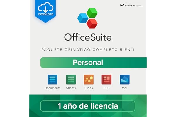 OfficeSuite Personal | Paquete ofimático 5 en 1 | Documentos, hojas de cálculo, diapositivas, PDF, correo y calendario | Licencia de 1 año | 1 PC de Windows y 2 dispositivos móviles [Online Code]