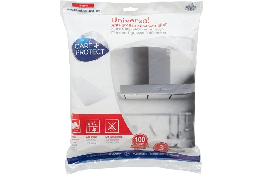 CARE+PROTECT Filtre pour Hotte - Universel - À Découper sur Mesure - Anti-Graisse - Anti-Odeur - Auto-Extinguible - Dimension