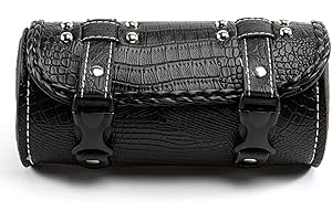 APEBAZY Universal Motorrad Lenkertaschen mit Schnellverschluss, PU Krokodilleder Rollgabeltasche wasserdichte Werkzeugtasche mit 2 Befestigungsgurten