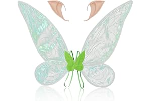 COLEESON Fairy Wings for Adult, Angel Wings with Elf Ears, Butterfly Wings for Women Girls, Halloween Costume Angel Wings Birthday Chrismas Themed Party (green)