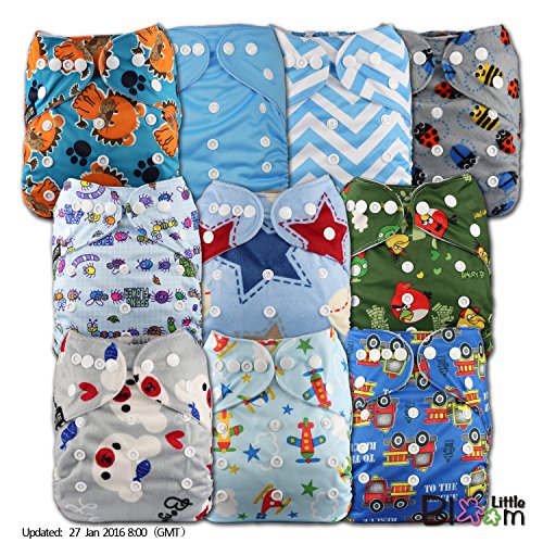 LittleBloom, Reusable Pocket Cloth Nappy, Fastener: Popper, Set of 10, Patterns 1002, Without Insert, (see "Special Offers and Product Promotions" for Special Offers Detail)