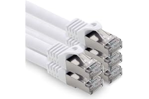 1CONN 1,0 m - blanc - 5 pièces câble Ethernet pour ordinateur CAT.7 câble réseau (câble brut) câble de raccordement S-FTP LSZH PIMF 10 Go s prise RJ45 Cat6a