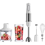 homgeek Batidora de Mano 1000W 5 en 1, Batidora Eléctrica Acero Inoxidable, Batidora con Batidor y Espumador, 6 Velocidades A