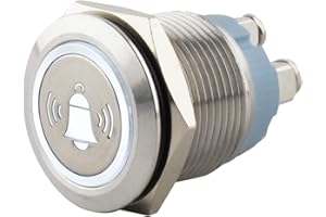 SeKi Edelstahl Drucktaster Ø19mm tastend flacher Kopfform farbig beleuchtetem Glocken Symbol in weiss Schraubanschluss; Klingeltaster