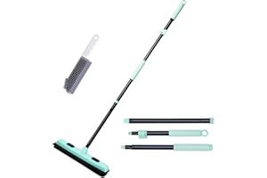 DALIPER Rubber Broom Pet Hair Remover with Squeegee, 133CM Long Handle Fur Sweeper with Small Detailing Lint Brush to Fluff Carpet Rug Tile Hardwood Floor