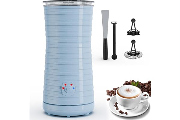 Espumador de Leche Eléctrico​​ 4 en 1, Morpilot ​​Calentador de Leche​​ para Espuma Fría/Caliente, Ideal para Cappuccino, Latte y Leche Caliente, 240ml, Azul