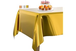 ‎PARTYWOO PartyWoo Tischdecke Gold Folientischdecke, 137 x 274 cm/ 54 x 108 Zoll Rechteckige Party Tischdecke Abwaschbar für 6 bis 8 Fuß Tisch, Tischtuch, wasserdichte Tischdecke für Geburtstag (1 STÜCK)