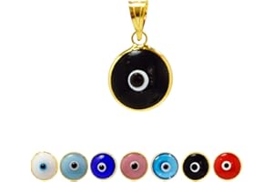 MIZZE MADE FOR LUCK Gold Plated 925 Sterling Silver 10 MM Round Glass Evil Eye Charm Pendant - 7 Colours Available - DIY Charm for Any Necklace