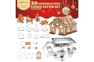ZHOUHON 18 Piezas, Molde de Galletas Navideñas, 3D Casa Galleta De Jengibre, Juego de Cortadores de Galletas de Navidad para Hornear, Acero Inoxidable Galletas Cortador, para Accesorio de Cocina (Navidad-03F)