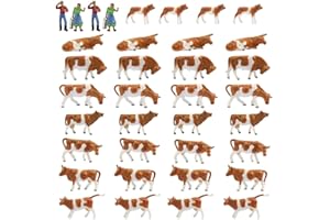 EVEMODEL Farm Animals Figure Toys Set,AN8705 36PCS 1:87 Well Painted Model Cows Figures HO Scale Model Train Scenery Layout Miniature Landscape