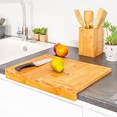 Deconox Tezgah &Uuml;st&uuml; Bambu Kesme Tahtası, Kaymaz Ekmek Tahtası, Kenarlı Kesme Tepsisi Orta Boy (35cm*25cm) - Tezgah &Uuml;st&uuml; Bambu