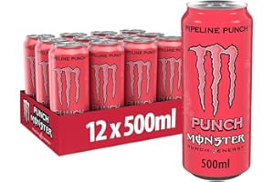 Monster Energy Pipeline Punch – Boisson énergisante caféinée au goût rafraîchissant de fruit de la passion, orange et goyave – dans des boîtes jetables pratiques (12 x 500 ml)