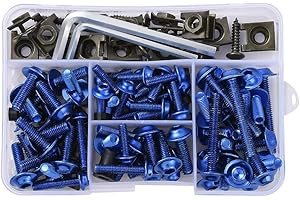 JSCARLIFE 177Pcs/Set Motorcycle Fairing Bolts & Nuts Kit,M5 M6 Motorcycle Windscreen Screws Aluminum Fairing Fastener Clips Universal Bodywork Screws Motorcycle Replacement Parts (Blue)