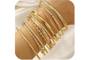 Uwiyo 10-12 Stück Gold Armreif für Damen, Stapelbare Gold Armband Böhmen Manschette Armreif Indischer Armbänder Schmuck für Frauen Mädchen