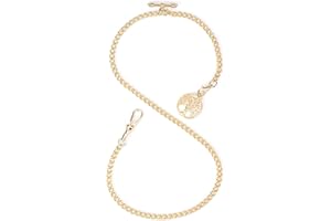 ManChDa Albert Chain Taschenuhr, T-Bar-Kette mit Kompass Anhänger, Curb Link Chain 2 Haken Antike Fob T-Bar für Herren