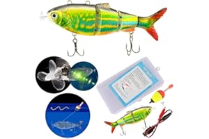Qisen Leurres Peche, Leurre de Poisson Bionic, lure Leurre de Natation robotique Rechargeable par USB avec lumière LED 4 Segments Multi articulé Swim Bait Leurre de pêche électrique autopropulseur