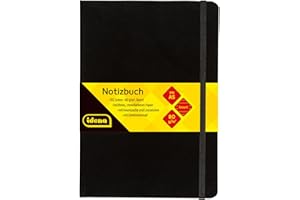 Idena 209284 - Taccuino DIN A5 a righe, carta crema, 192 pagine, 80 g/m², copertina rigida nera, 1 pz.