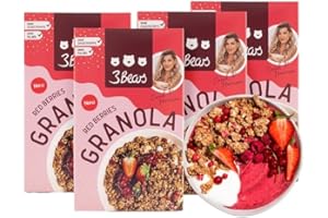 3Bears Granola - Bacche rosse | Granola croccante e vegana con arachidi e cacao, 4x325g | Senza zucchero industriale | In collaborazione con Sarah Harrison