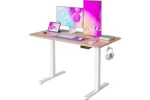 ‎FEZIBO FEZIBO Schreibtisch Höhenverstellbar Elektrisch, 100 x 60 cm Stehschreibtisch mit Memory-Steuerung und Anti-Kollisions Technologie, Weiß Rahmen/Gefleckte Eichenholzfurnier Tischplatte