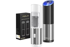 FORLIM Gravity Elektrisches Salz und Pfeffermühlen Set,Automatische Pfeffermühle mit Einstellbare Grobheit,Einhandbedienung mit LED,aus Edelstahl,für Küche,Restaurant und BBQ, 2er Pack(Schwarz&Weiß)